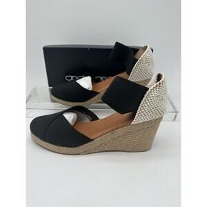 André Assous Womens Black-Ivory Wedge Sandals Heels 9 Medium (B,M)